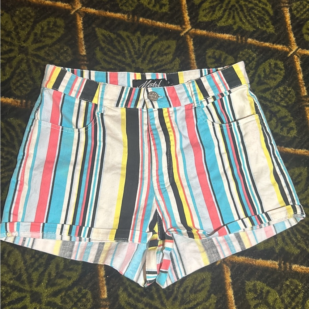 Motel Rocks Multicolor Striped High Waist Shorts